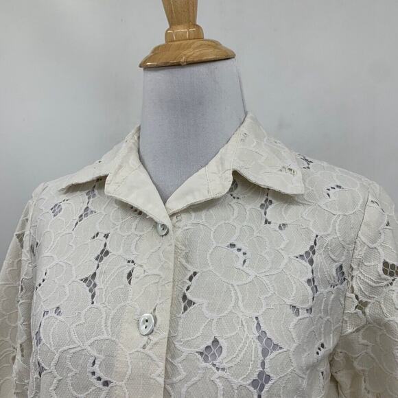 Cabi Jacket Women Small Off White Portrait Lace Floral 3/4 Sleeve Cropped Button - Picture 3 of 15
